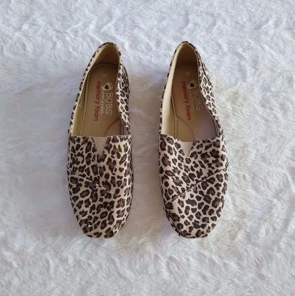 BOBS From Skechers Memory Foam Leopard Print Flats